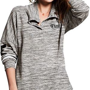 Victoria's Secret Pink New Varsity Quarter Snap Marl Gray Oversize